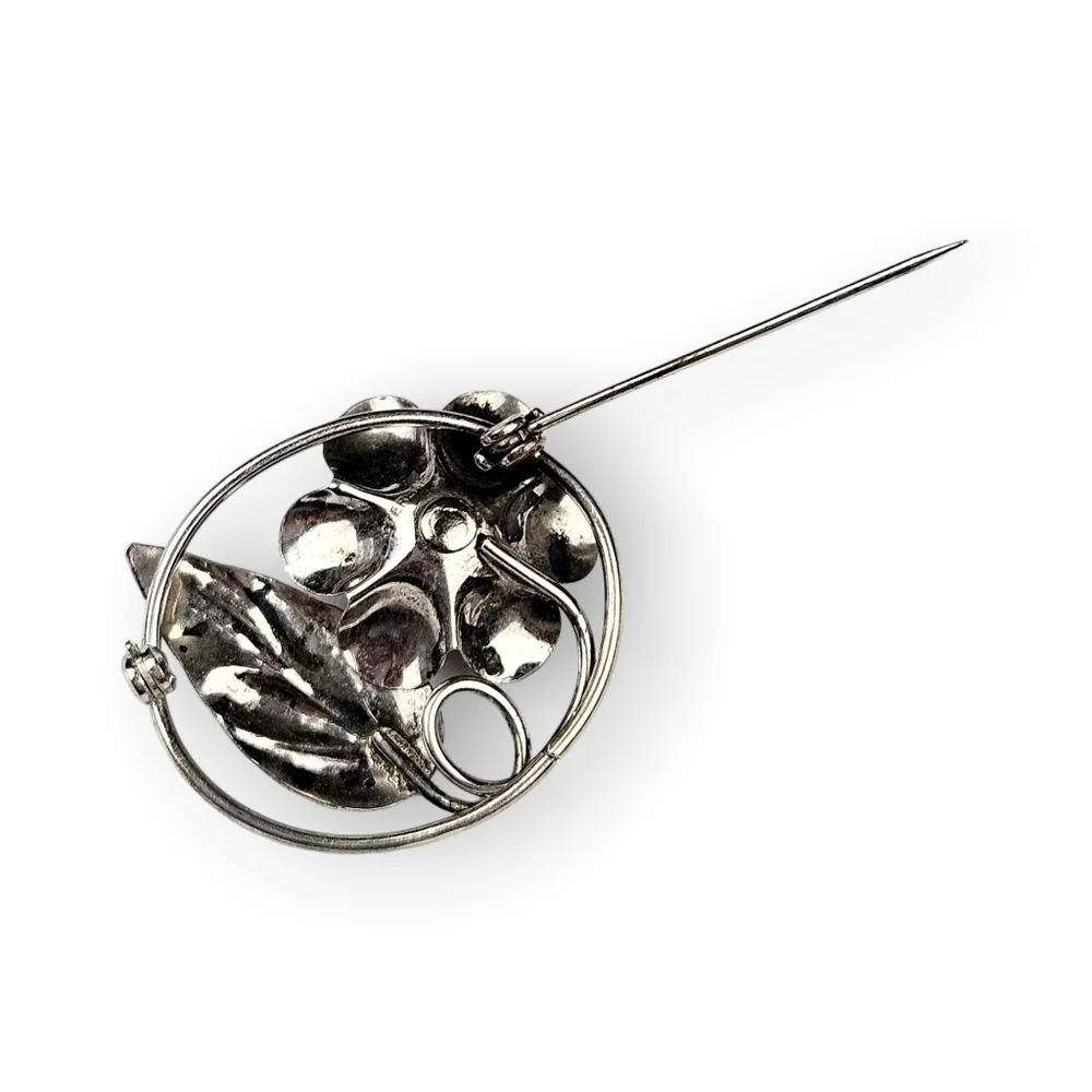 Vintage Sterling Rose Brooch Floral Dimensional Flower 925 Silver 1950s 1.25